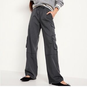 Old Navy Mid-Rise Cargo Pants Navy/Charcoal Gray Elastic Waist Drawstring